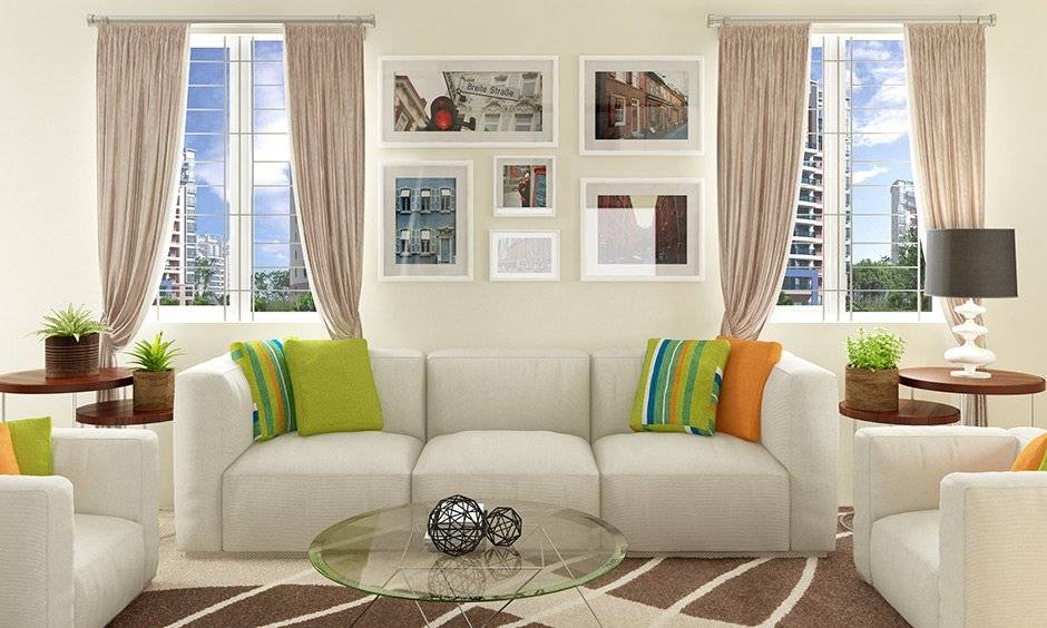 White sofa in living room seating furniture is perfect for small homes.