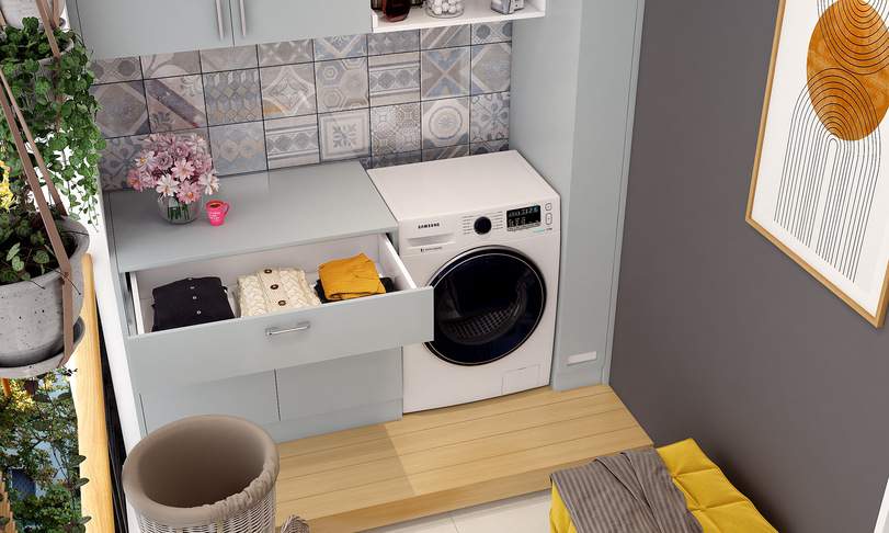 spacious balcony with drawer