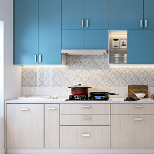 Straight kitchen design for small apartments in Bhubaneswar, Odisha