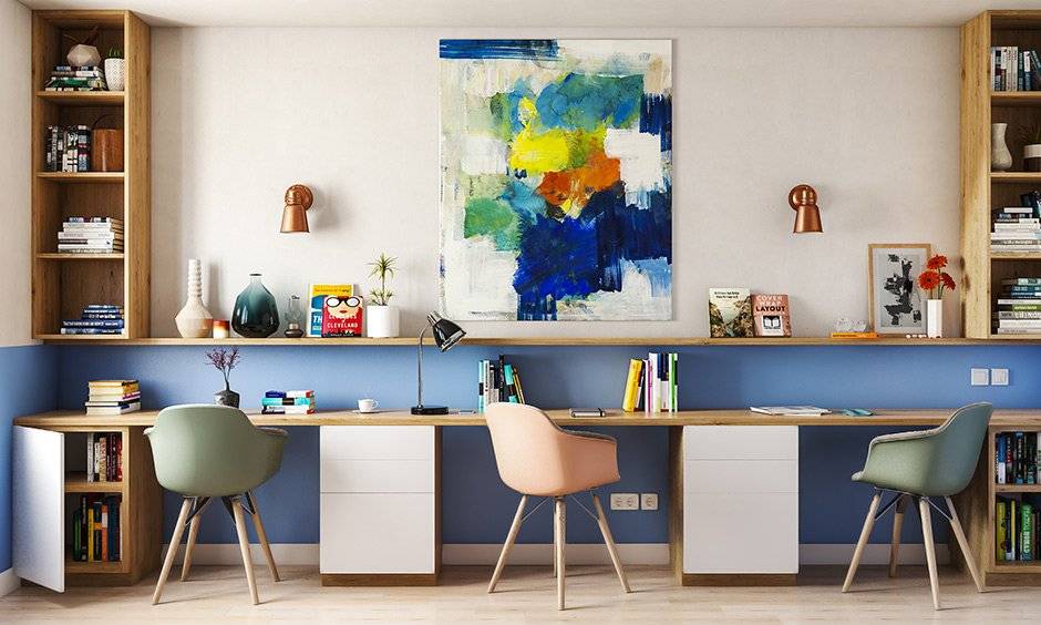 Study room design style for your home with long surface shared study style