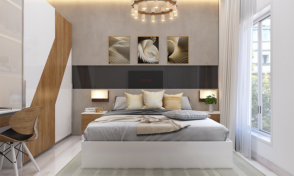 Bring symmetrical balance to bedroom design by placing a modular wardrobe opposite the window