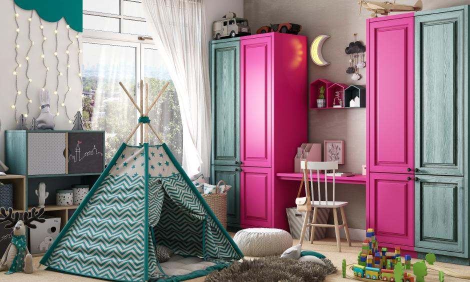 Teal and pink bedroom idea for a kids' bedroom for a fun and vibrant look