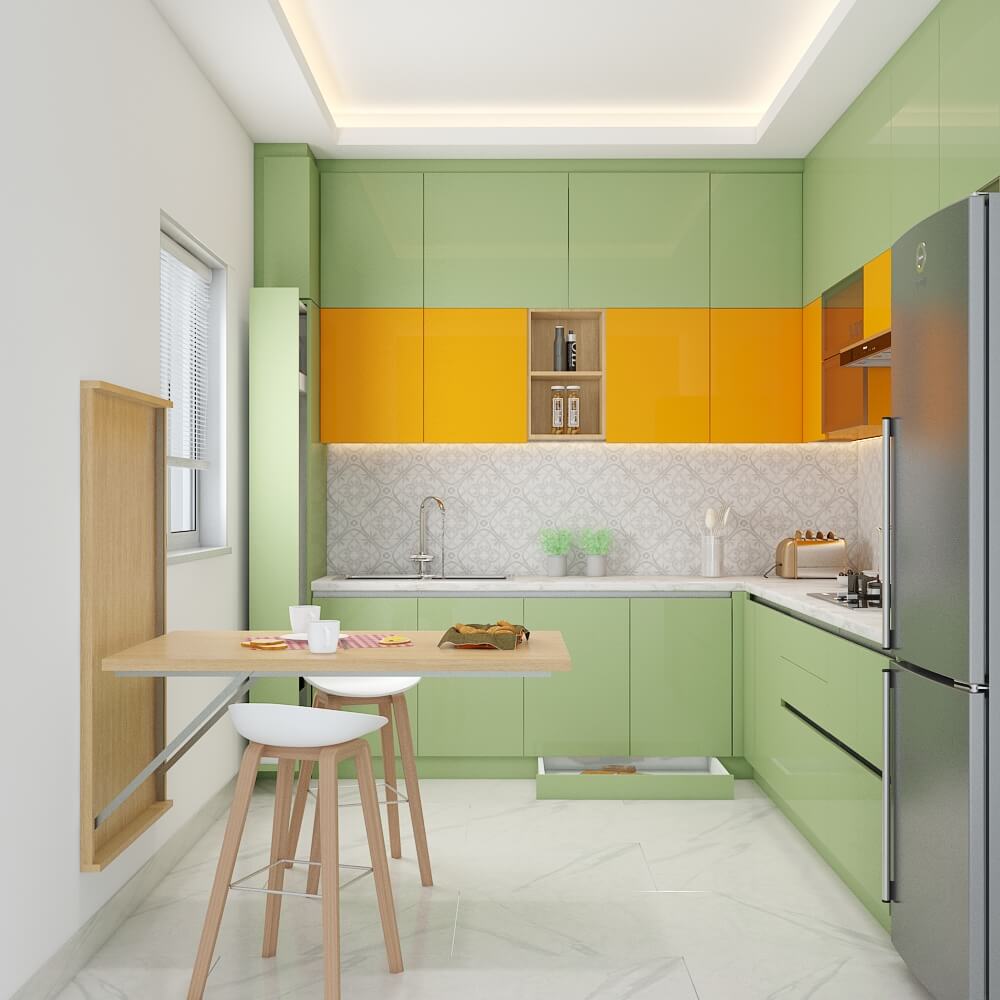 Navi Mumbai top home interior designers made a l shaped kitchen with foldable dining table