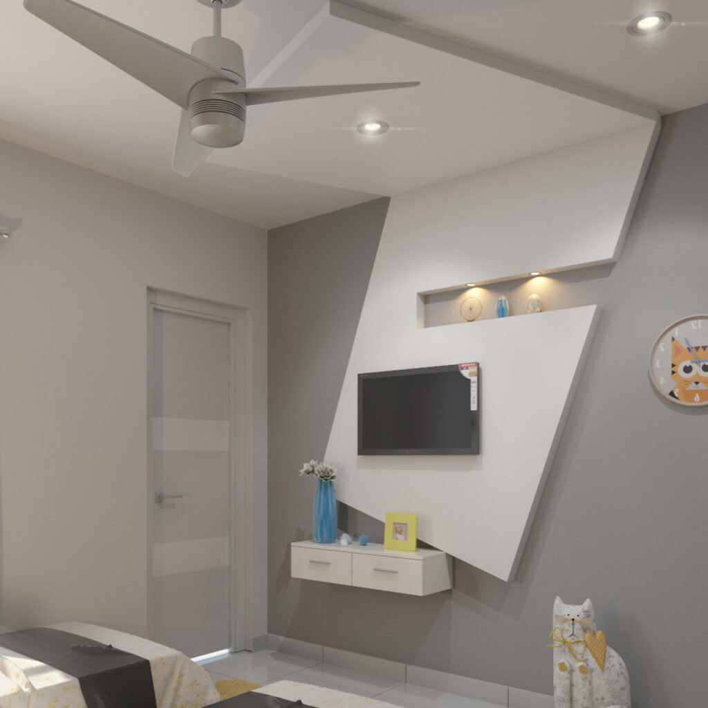 TV panel design for bedroom with a cool tv panel designed and using contrasting colours makes perfect tv panel design