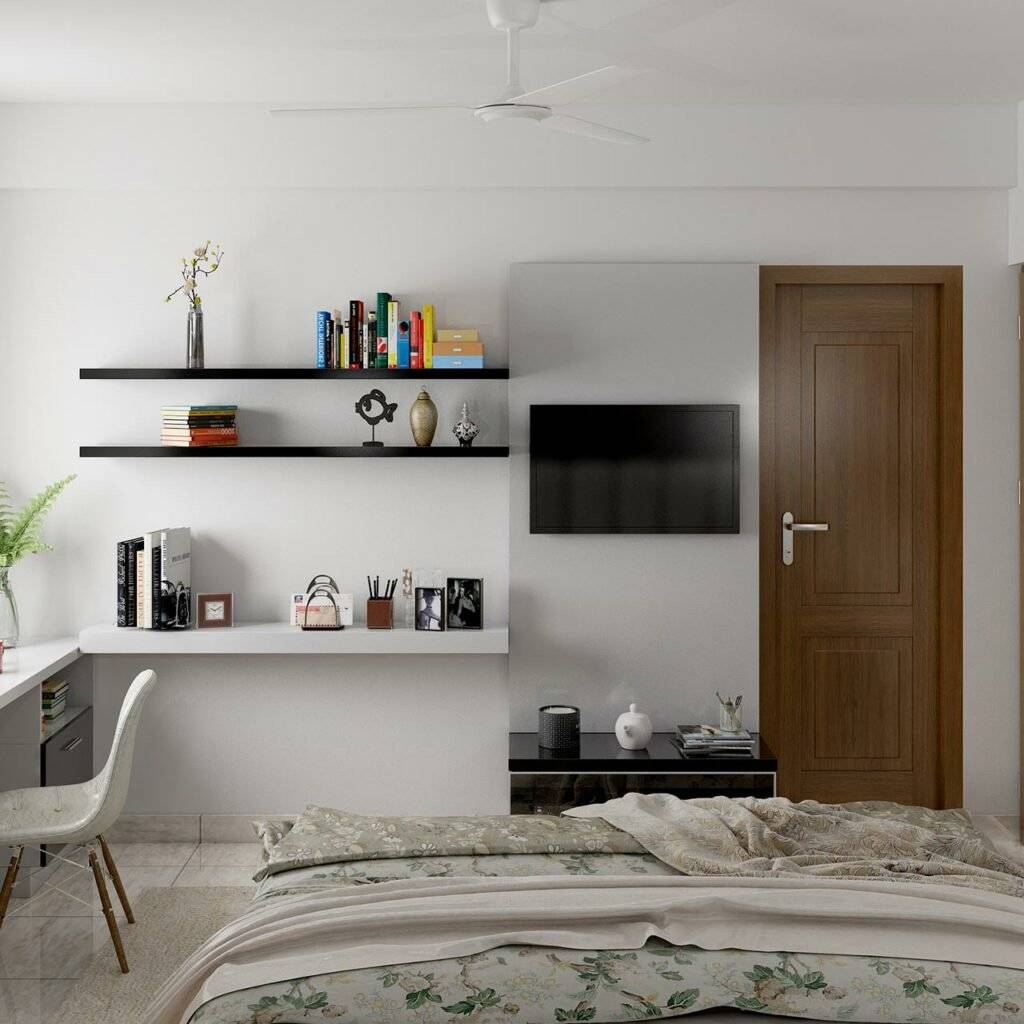 A tv unit design for a small bedroom with a recess and unused corner to make a beautiful small tv unit design
