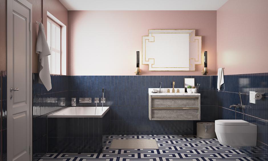 Two-toned glossy subway wall tiles colour combination for a playful look