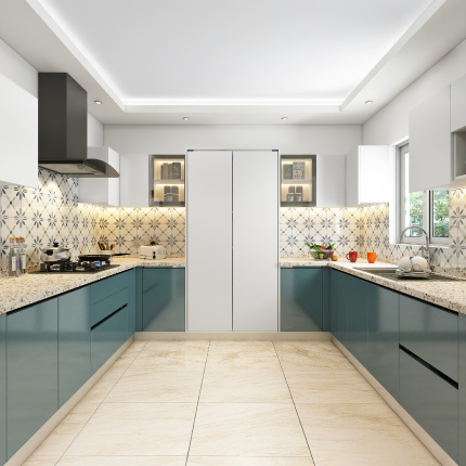 U shaped modular kitchen design for villas in Coimbatore Race Course