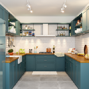 U shaped modular kitchen design for villas in Gurgaon