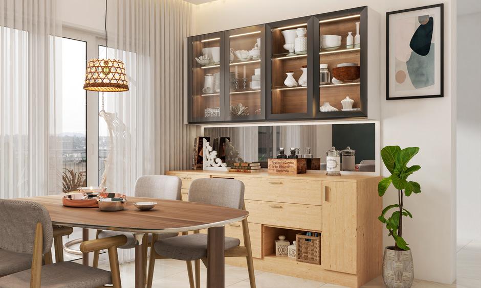 Wall-mounted glass crockery unit for compact apartments