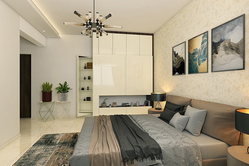 Wardrobe design that blends in with rest of the bedroom space