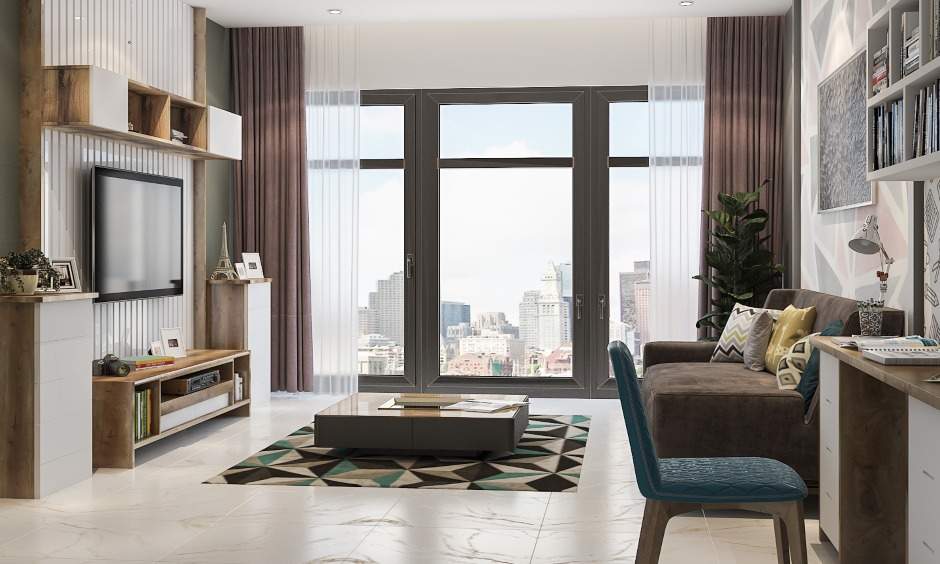 Living room interior design in white color and modern style living room designed for small apartments